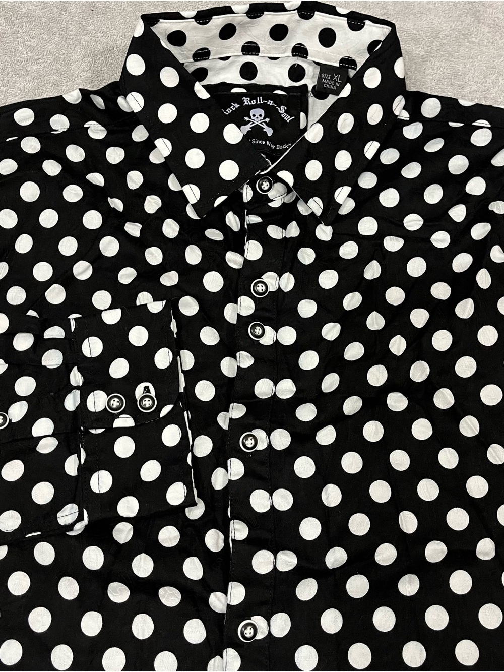 NWT Rock Roll N Soul Black Polka Dot Pearl Snap Long Sleeve Shirt Men's XL